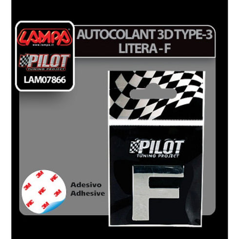 Autocolant 3D crom Type-3 (28mm) litera - F